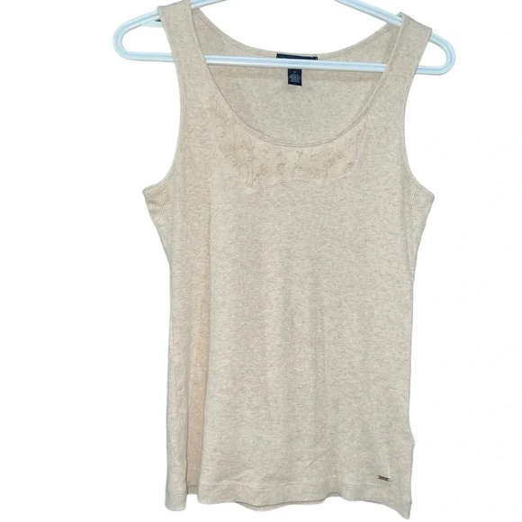Tommy Hilfiger cream color tank top with floral mesh design, Medium - Picture 1 of 5
